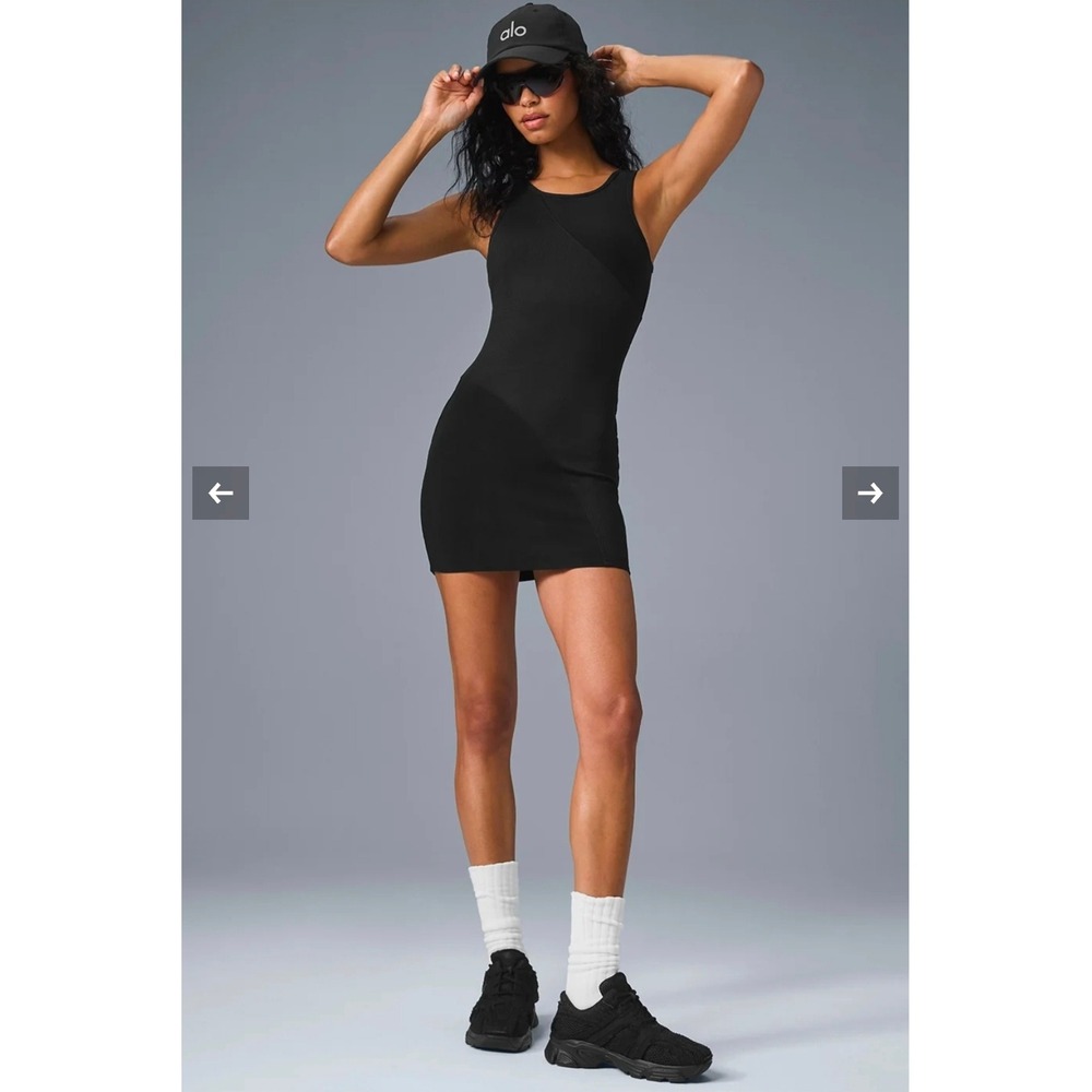 Alo Yoga Ribbed Tank Dress Black Mini Bodycon Streetfashion Indiesleaze Y2kK